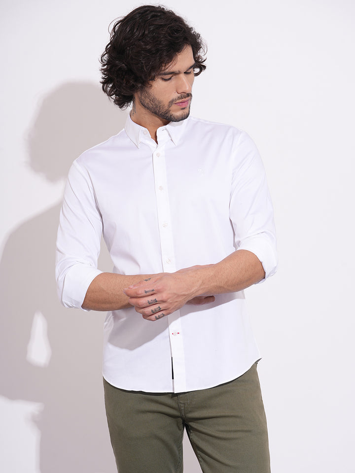 White Regular Fit Regular Collar Men's Shirt