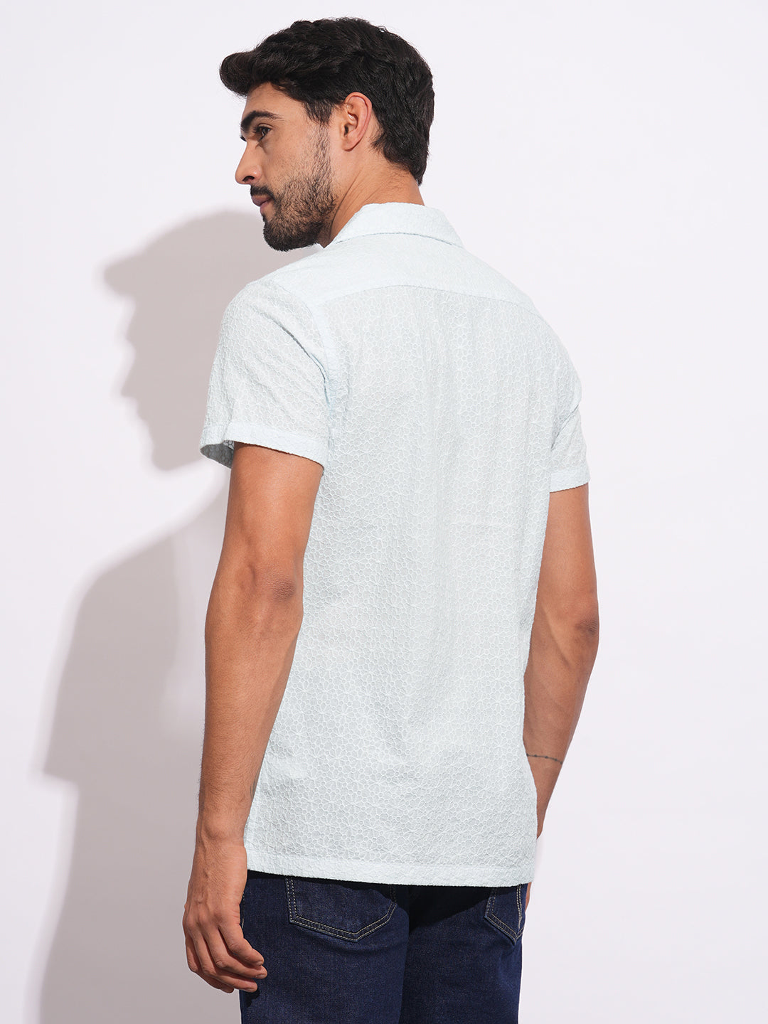 Sky Blue Regular Fit Regular Collar Men's Shirt by Being Human Clothing