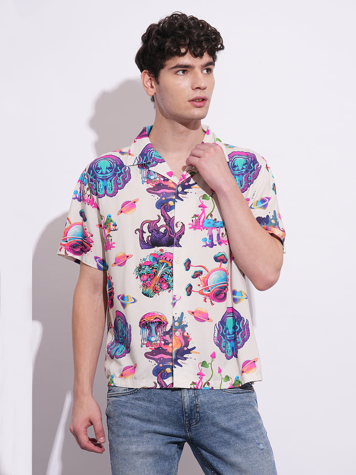 Off White Easy Fit Regular Collar Men's Shirt by Being Human Clothing