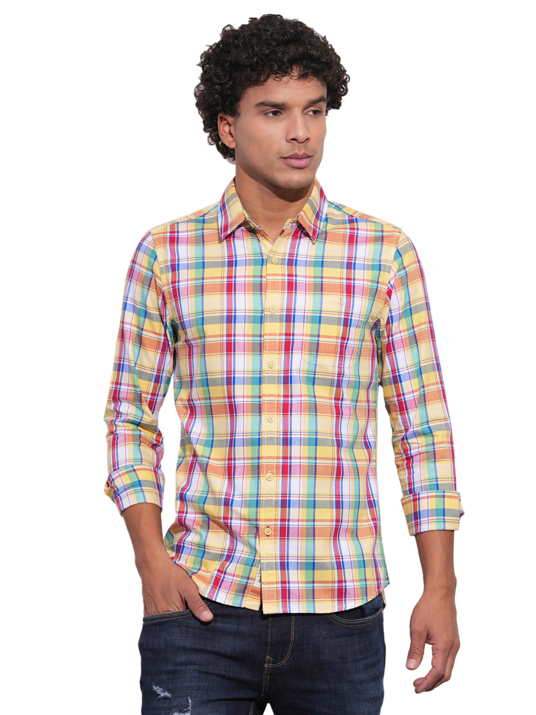 Yellow Regular Fit Regular Collar Men's Shirt by Being Human Clothing