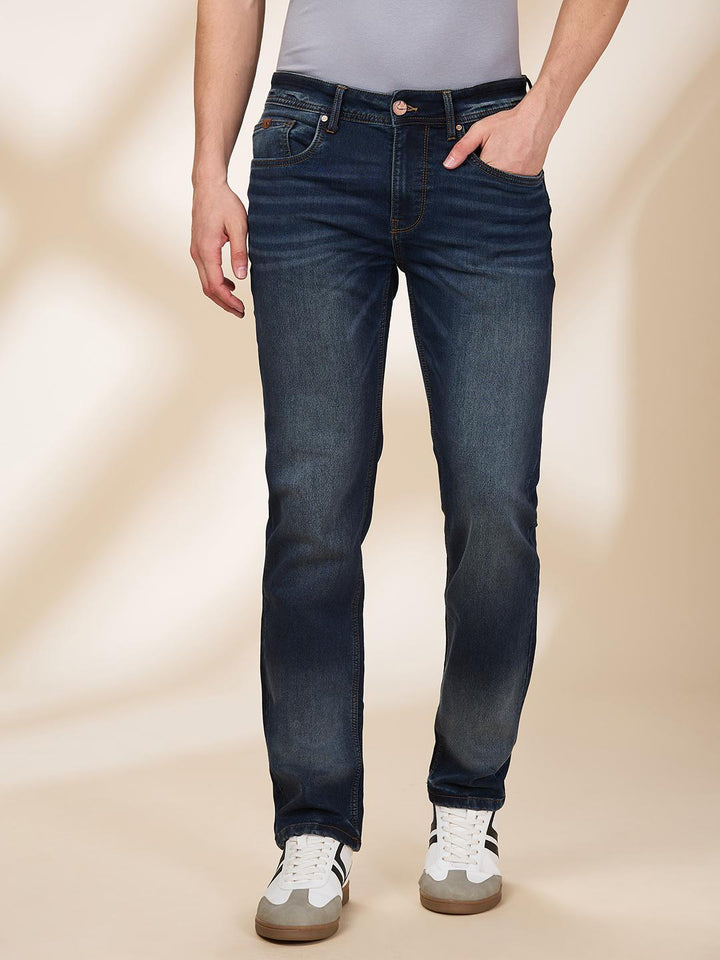 Blue Krypton-Straight Fit Denims for Men by Being Human Clothing