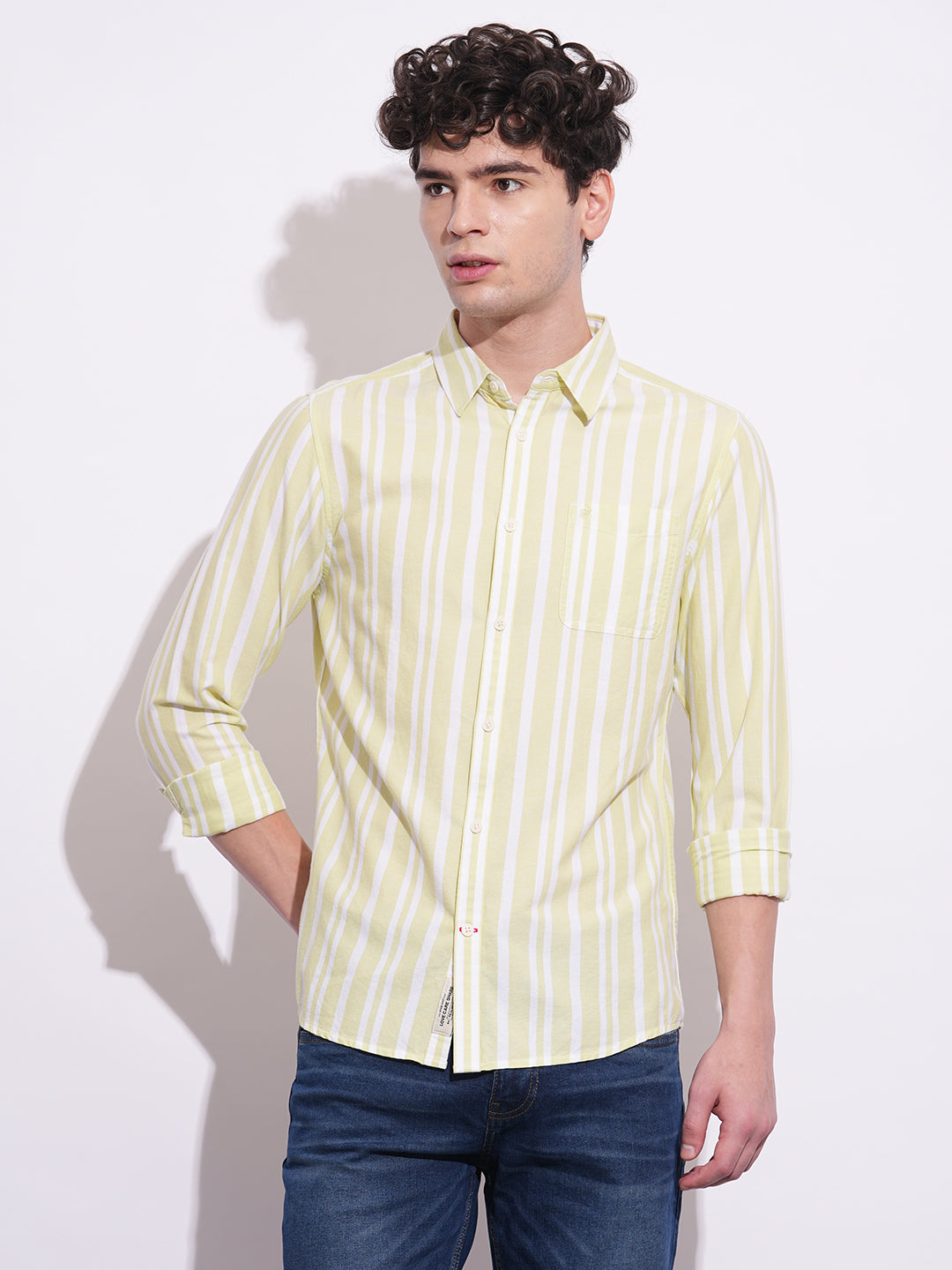 Green Regular Fit Regular Collar Men's Shirt by Being Human Clothing