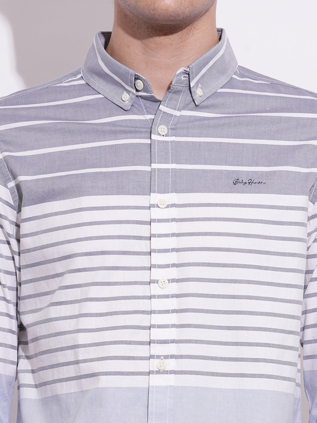 Grey Regular Fit Regular Collar Men's Shirt by Being Human Clothing