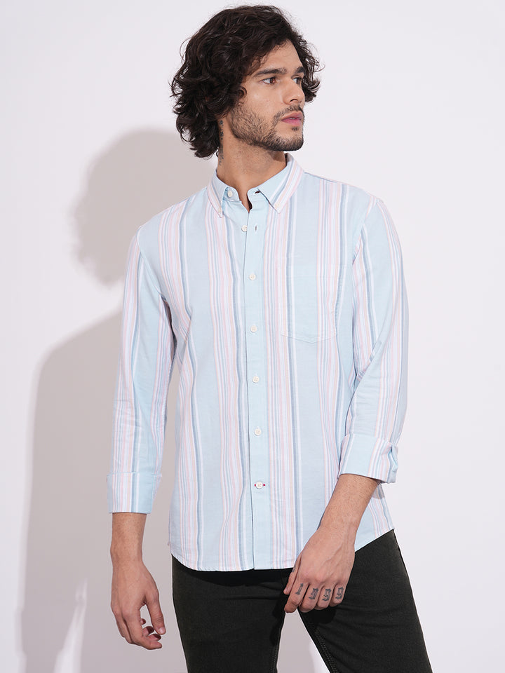 Light Blue Moderno Fit Regular Collar Men's Shirt