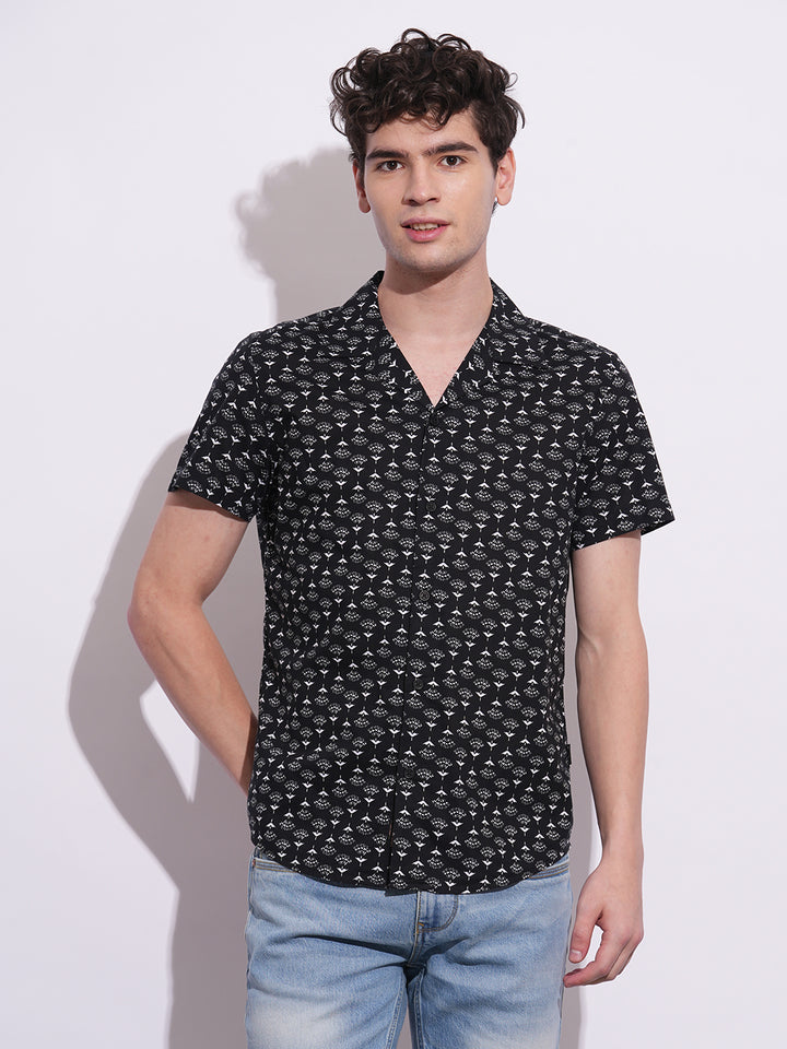 Black Slim Fit Regular Collar Men's Shirt by Being Human Clothing