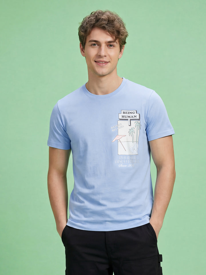 Blue Moderno Fit Men's Short Sleeves Round Neck T-Shirt by Being Human Clothing 