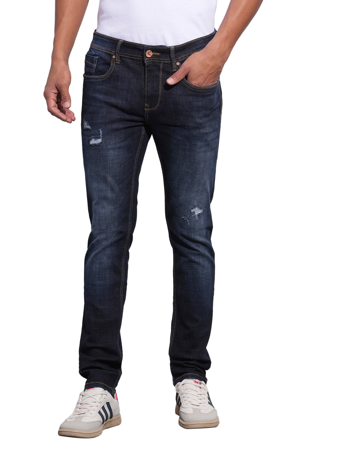Dark Blue Skinny Fit Denims For Men By Being Human Clothing