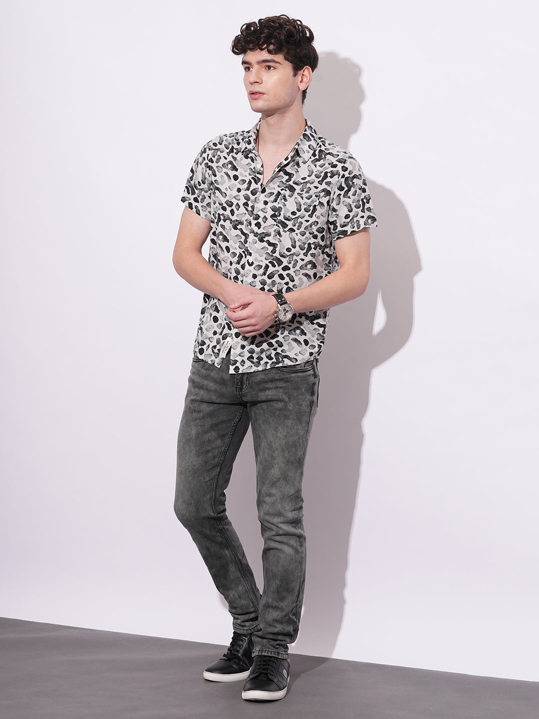 Black Regular Fit Regular Collar Men's Shirt by Being Human Clothing