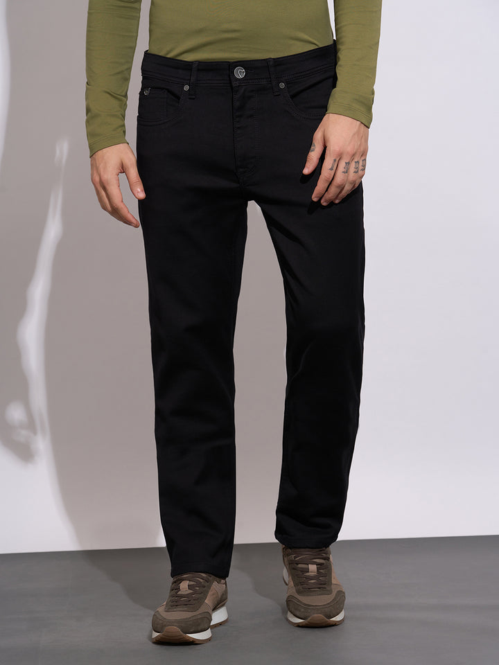 Black Krypton-Straight Fit Denims for Men