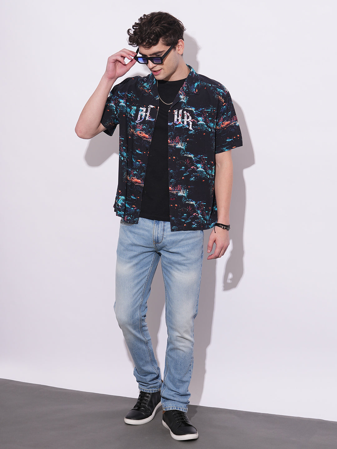 Black Easy Fit Regular Collar Men's Shirt by Being Human Clothing