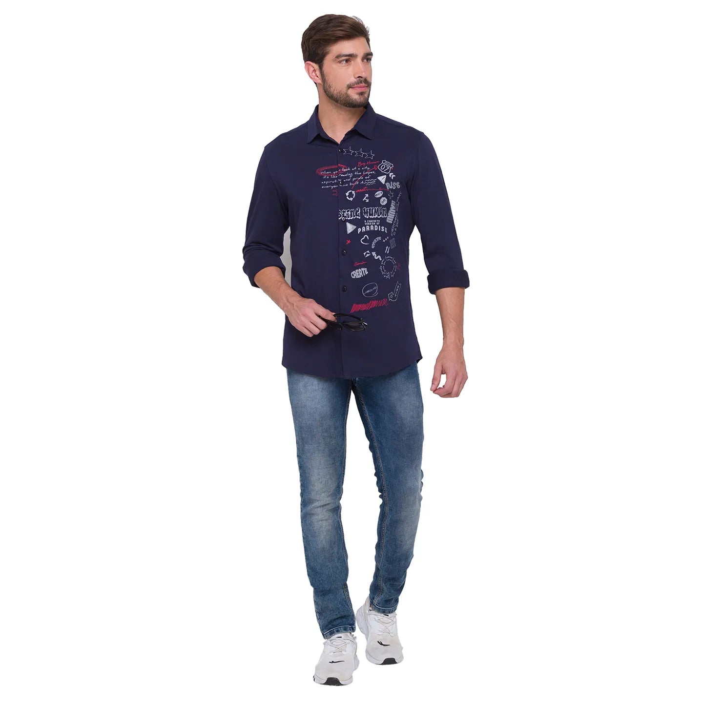 Blue Slim Straight Fit Regular Collar Long Sleeves Cotton Men's Shirt by Being Human Clothing