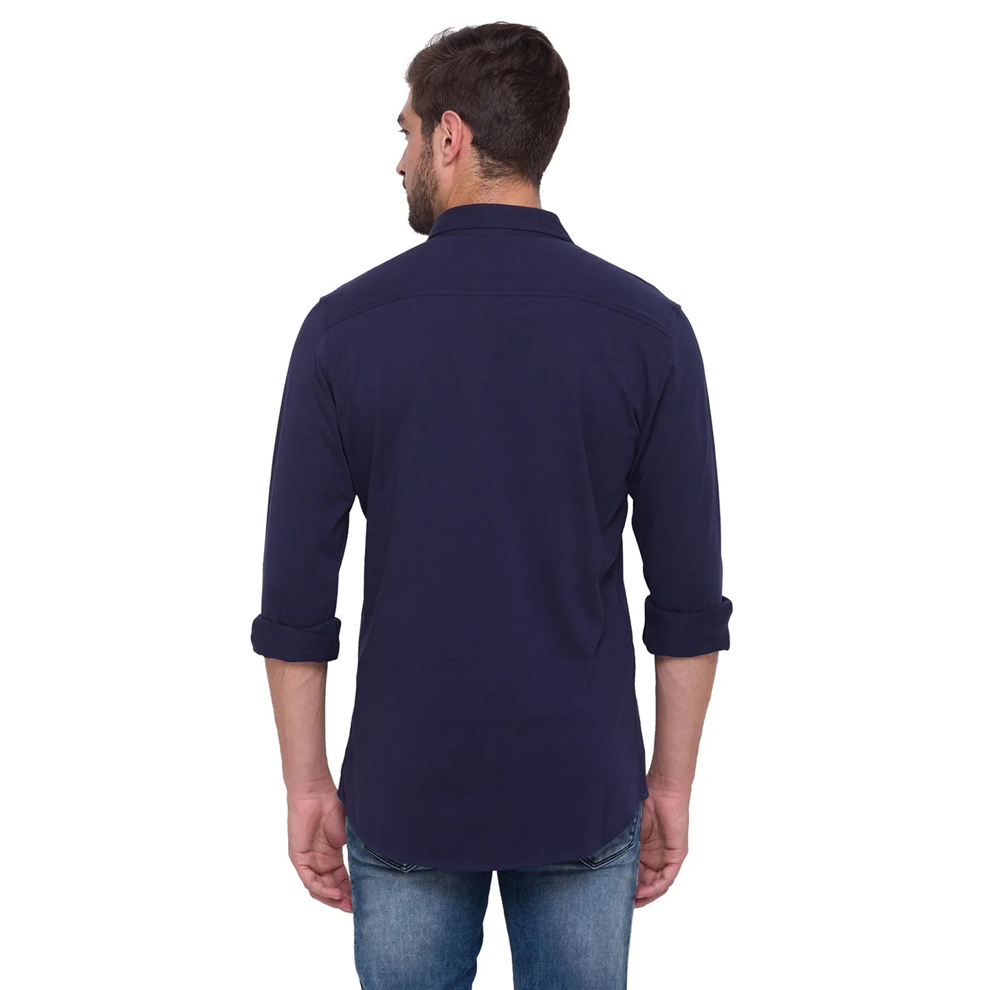 Blue Slim Straight Fit Regular Collar Long Sleeves Cotton Men's Shirt by Being Human Clothing
