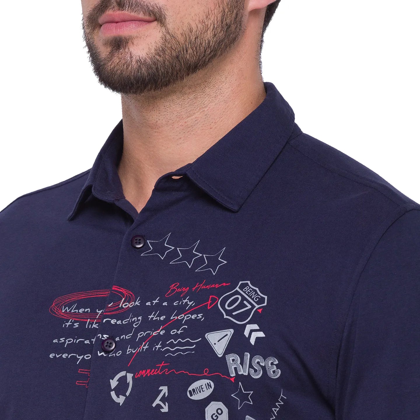 Blue Slim Straight Fit Regular Collar Long Sleeves Cotton Men's Shirt by Being Human Clothing