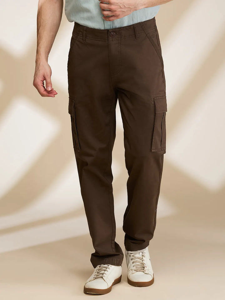 Brown Easy Fit Cargos for Men By Being Human Clothing