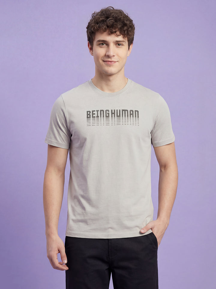 Grey Moderno Fit Men's Short Sleeves Round Neck T-Shirt Â 
