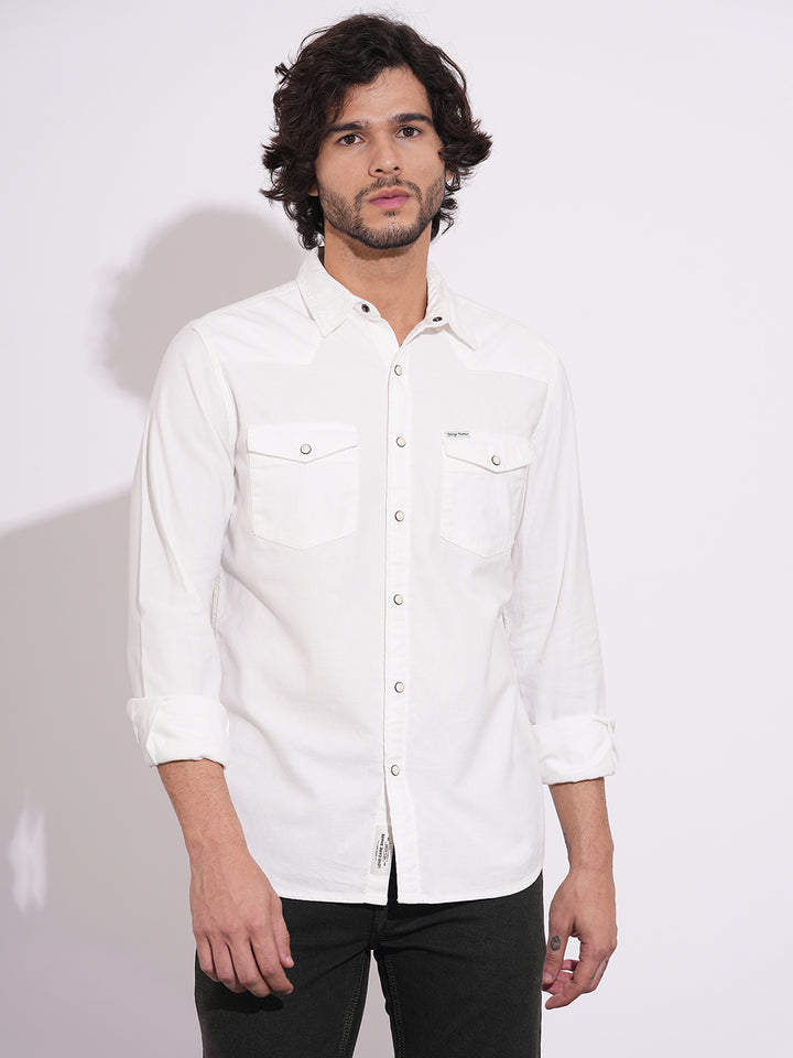 White Regular Fit Regular Collar Men's Shirt