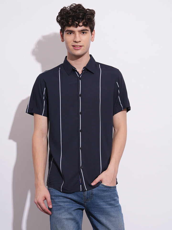 Black Regular Fit Regular Collar Men's Shirt by Being Human Clothing