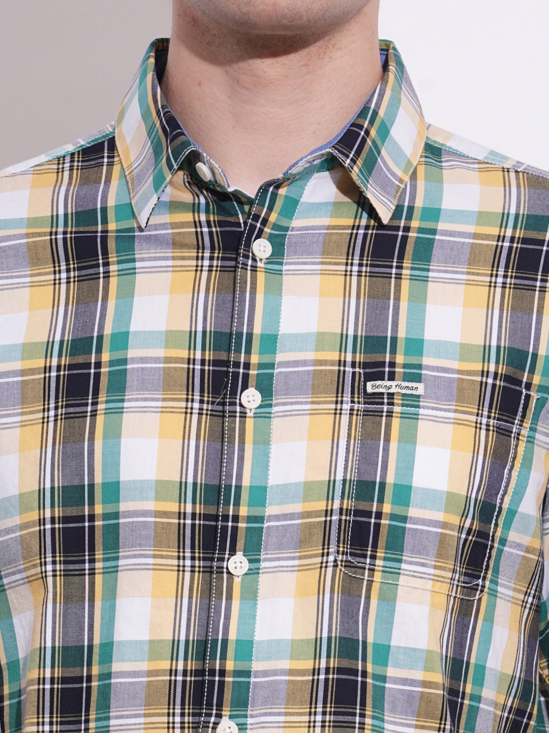 Yellow Regular Fit Regular Collar Men's Shirt by Being Human Clothing