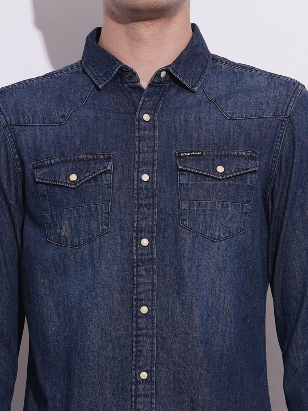 Dark Blue Regular Fit Regular Collar Men's Shirt by Being Human Clothing