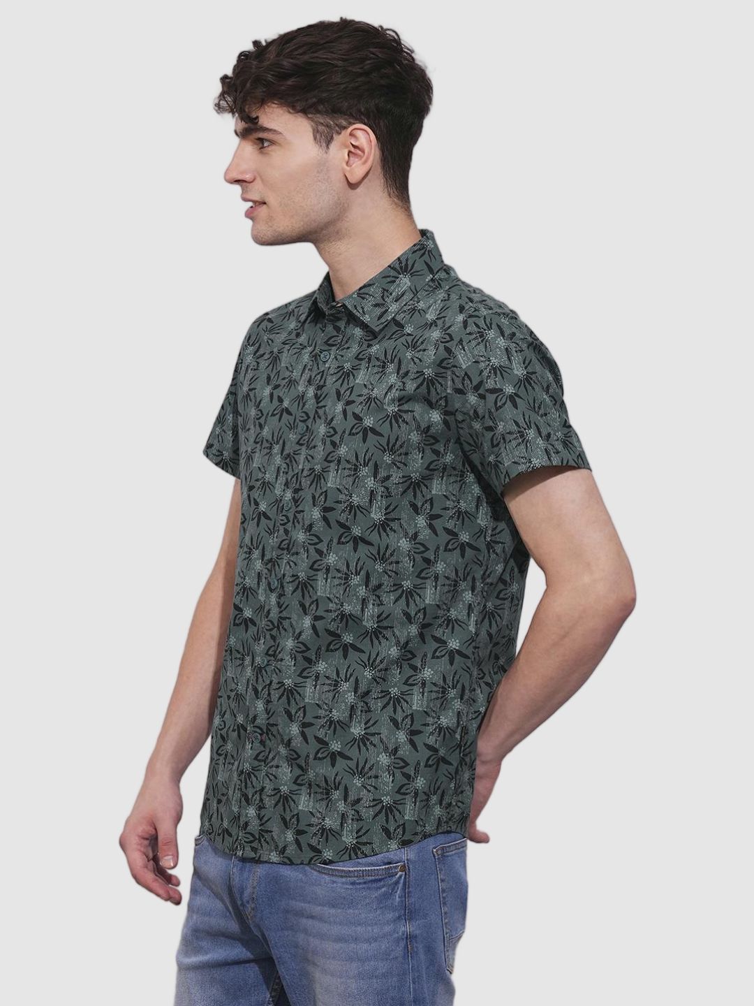 Grey Slim Fit Regular Collar Men's Shirt by Being Human Clothing