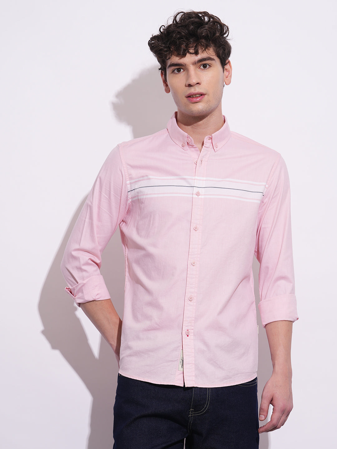 Peach Regular Fit Regular Collar Men's Shirt by Being Human Clothing