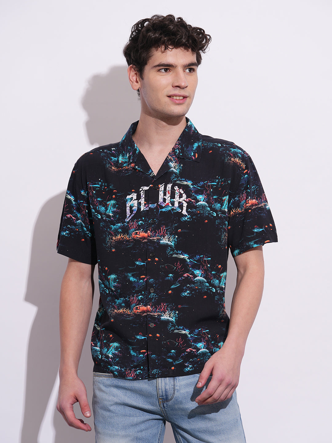 Black Easy Fit Regular Collar Men's Shirt by Being Human Clothing