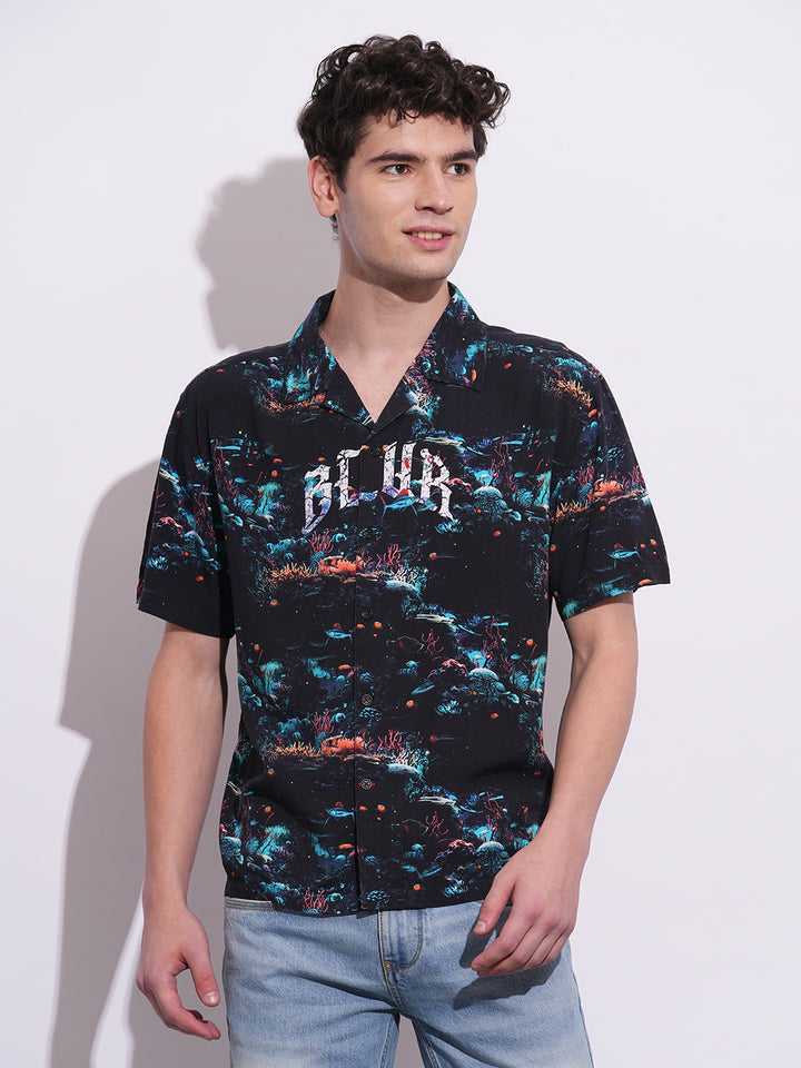 Black Easy Fit Regular Collar Men's Shirt by Being Human Clothing