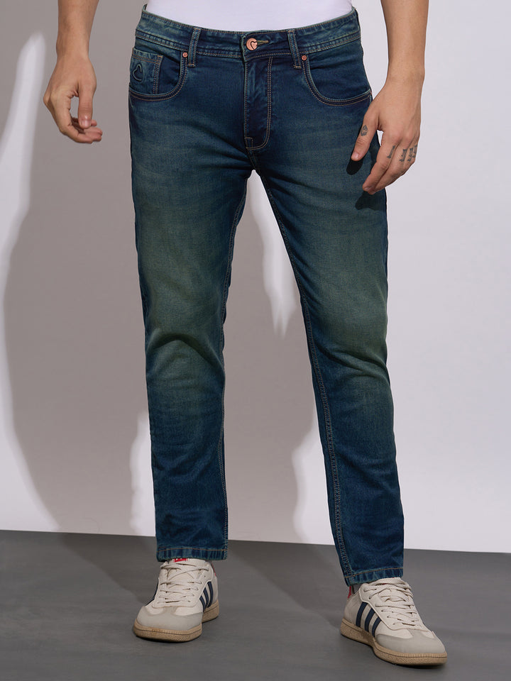 Blue Neon-Slim Fit Denims for Men