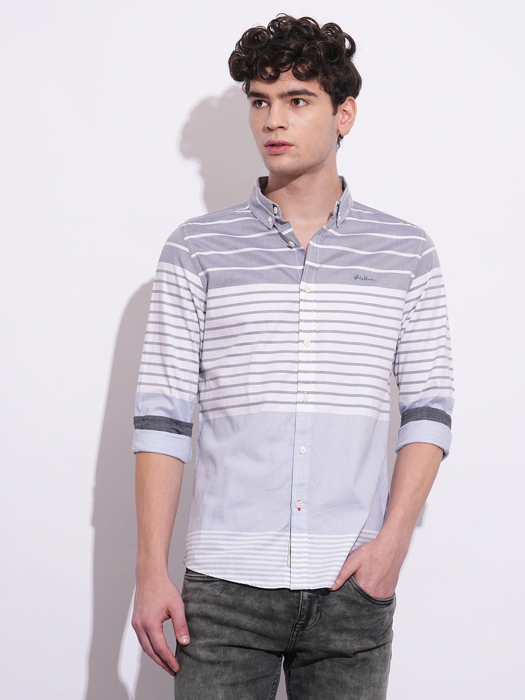 Grey Regular Fit Regular Collar Men's Shirt by Being Human Clothing