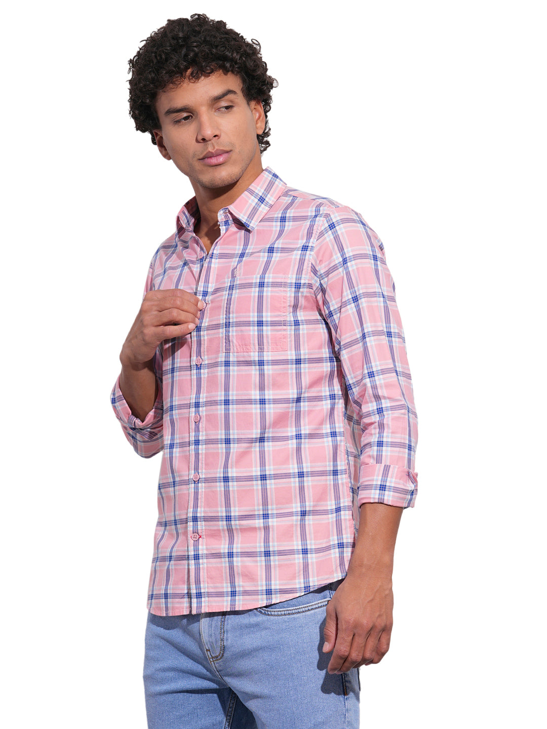 Pink Regular Fit Regular Collar Men's Shirt by Being Human Clothing