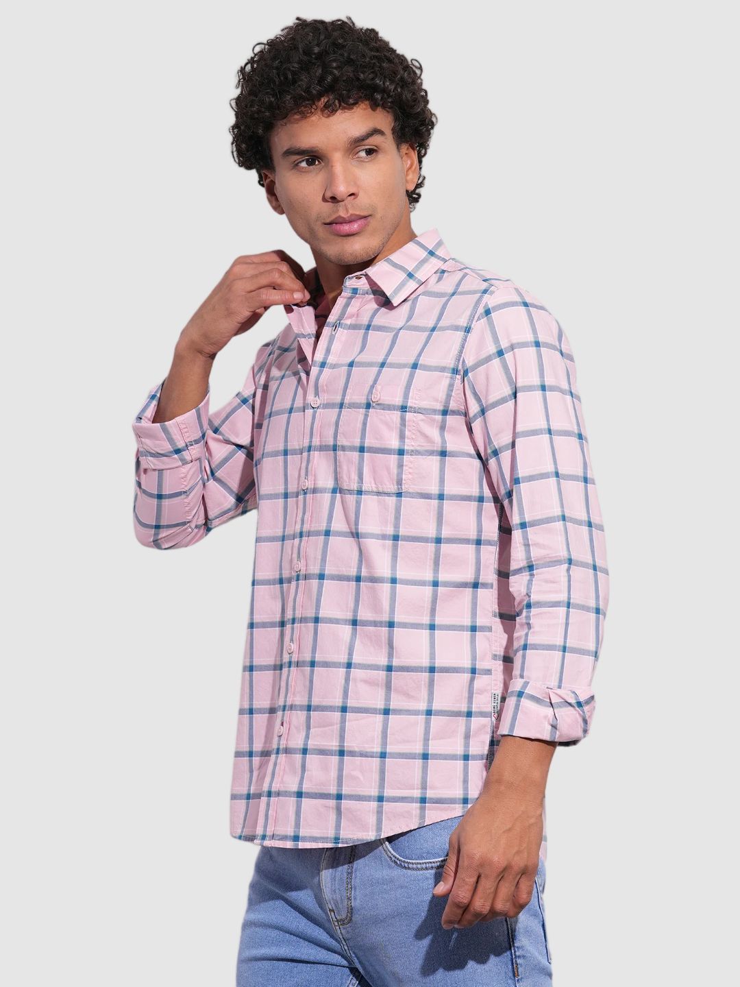 Pink Regular Fit Regular Collar Men's Shirt by Being Human Clothing
