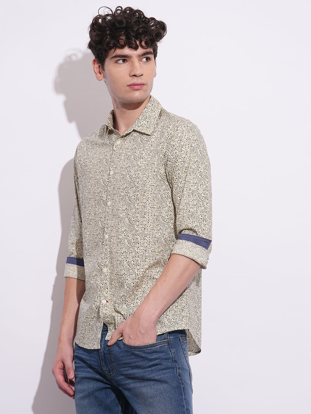 Off White Regular Fit Regular Collar Men's Shirt by Being Human Clothing