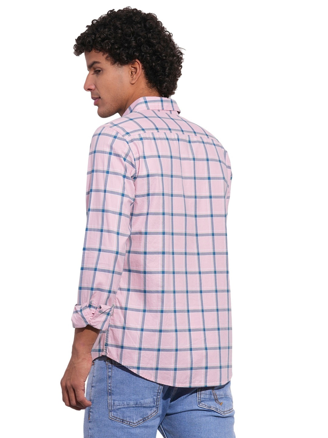 Pink Regular Fit Regular Collar Men's Shirt by Being Human Clothing