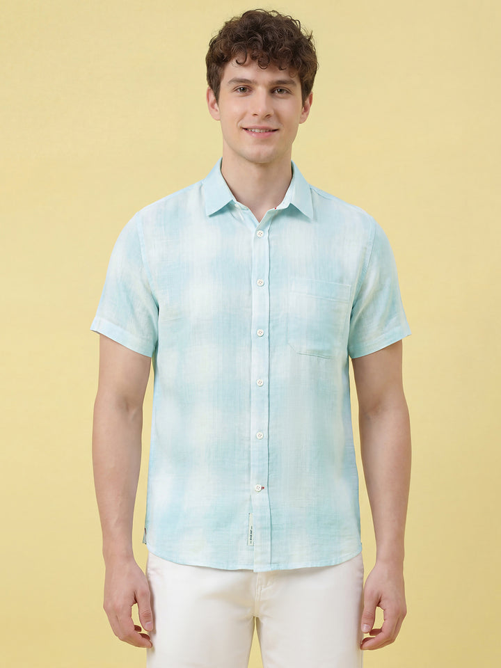 Blue Moderno Fit Men's Short Sleeves Spread Collar Casual Shirt by Being Human Clothing 