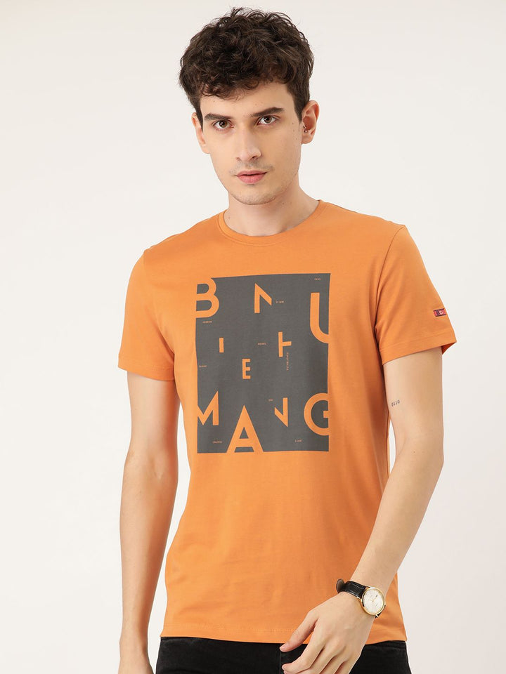 Orange Regular Fit Men's Short Sleeves T-Shirt by Being Human Clothing