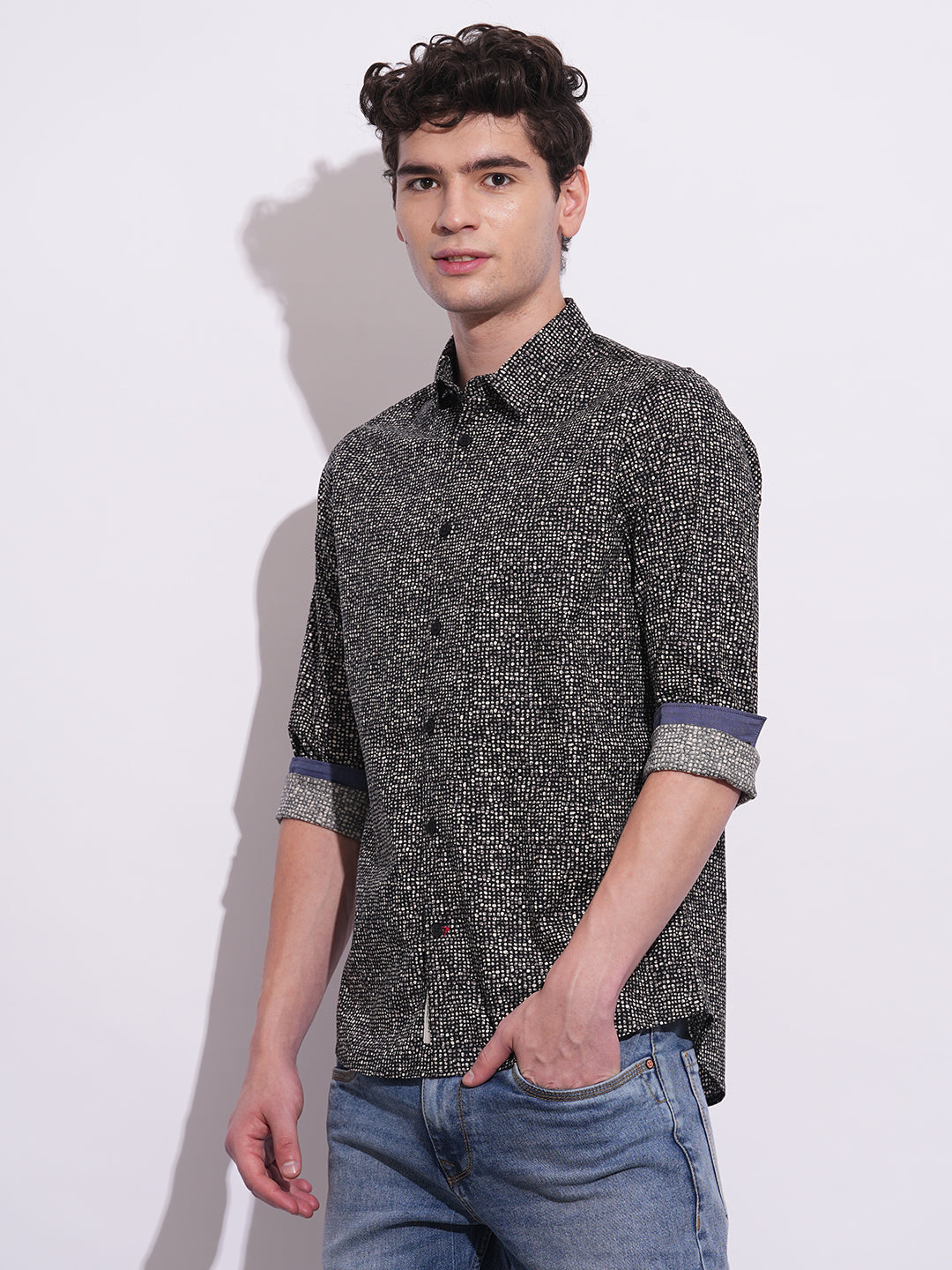 Black Regular Fit Regular Collar Men's Shirt by Being Human Clothing