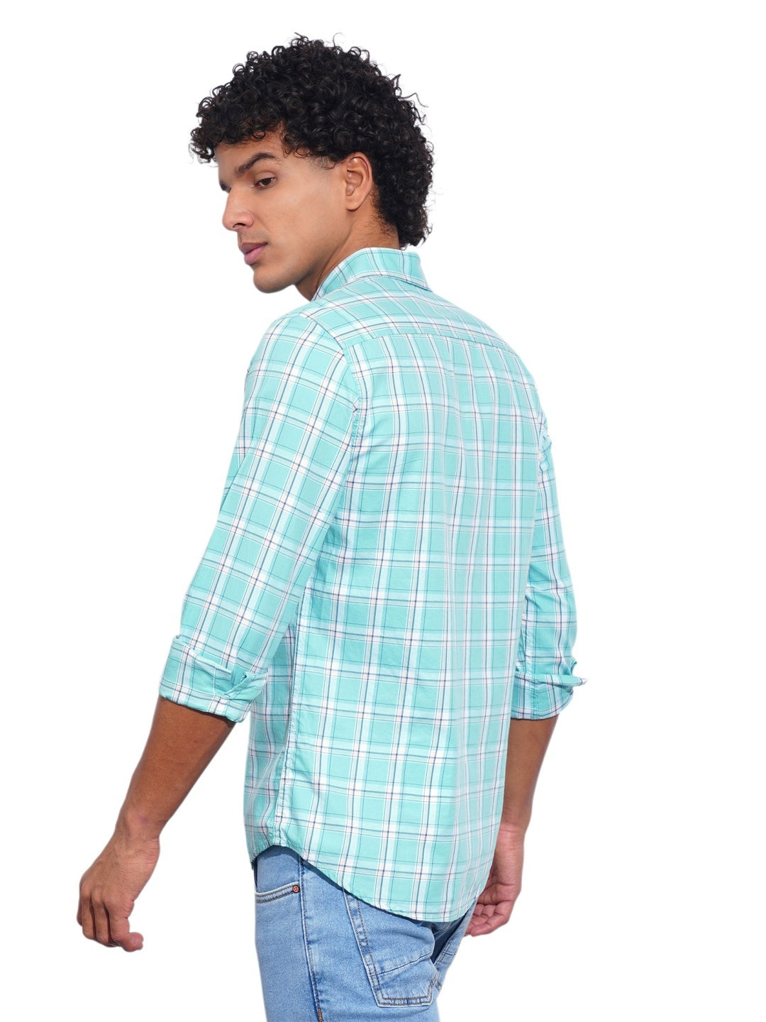 Sea Green Regular Fit Regular Collar Men's Shirt by Being Human Clothing