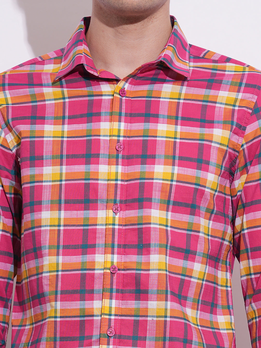 Pink Regular Fit Regular Collar Men's Shirt by Being Human Clothing