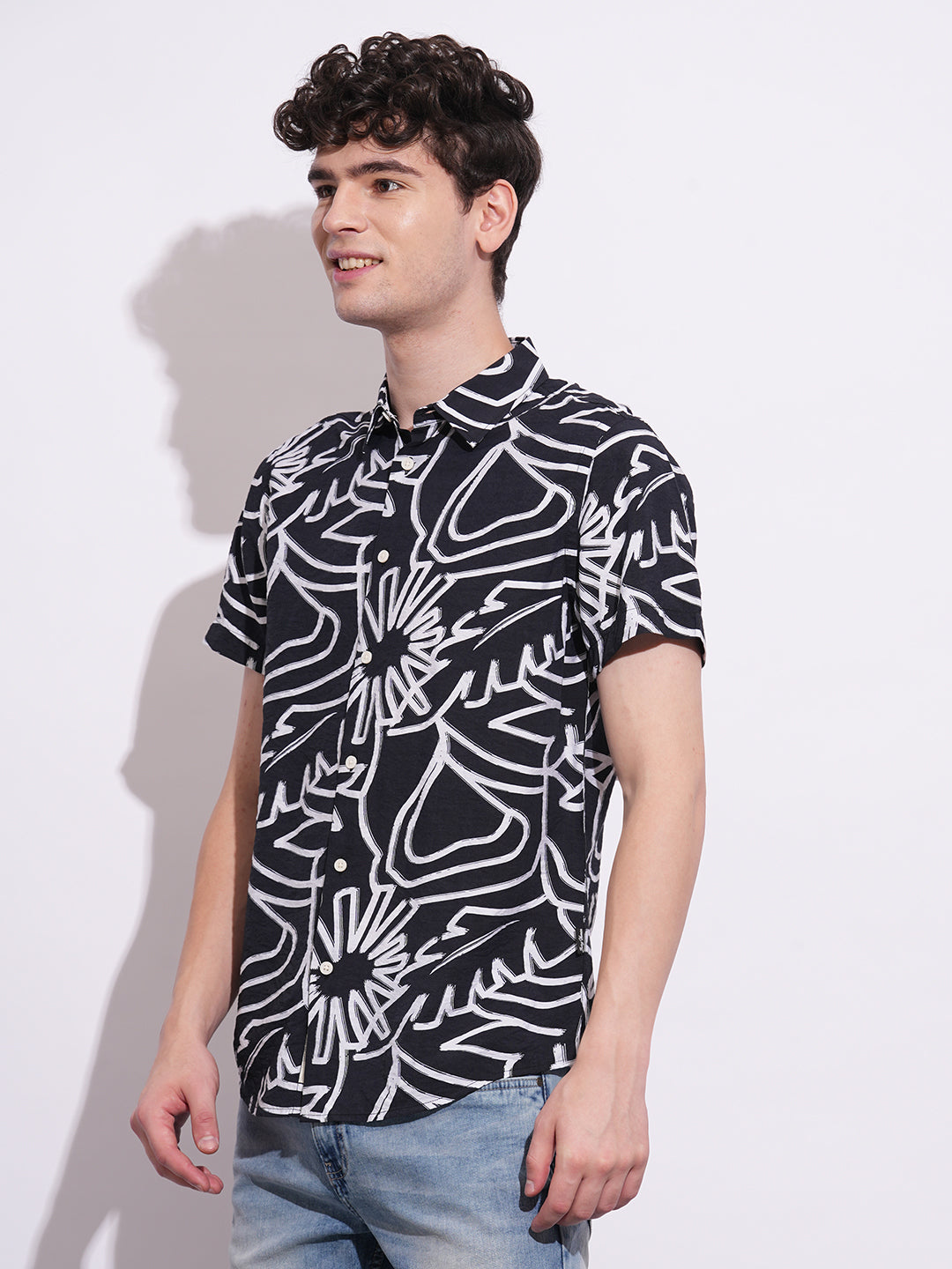 Black Regular Fit Regular Collar Men's Shirt by Being Human Clothing