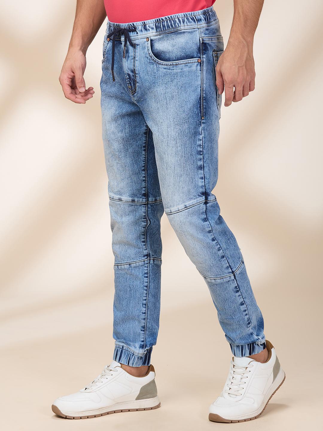 Light Blue Slim Fit Joggers For Men By Being Human Clothing