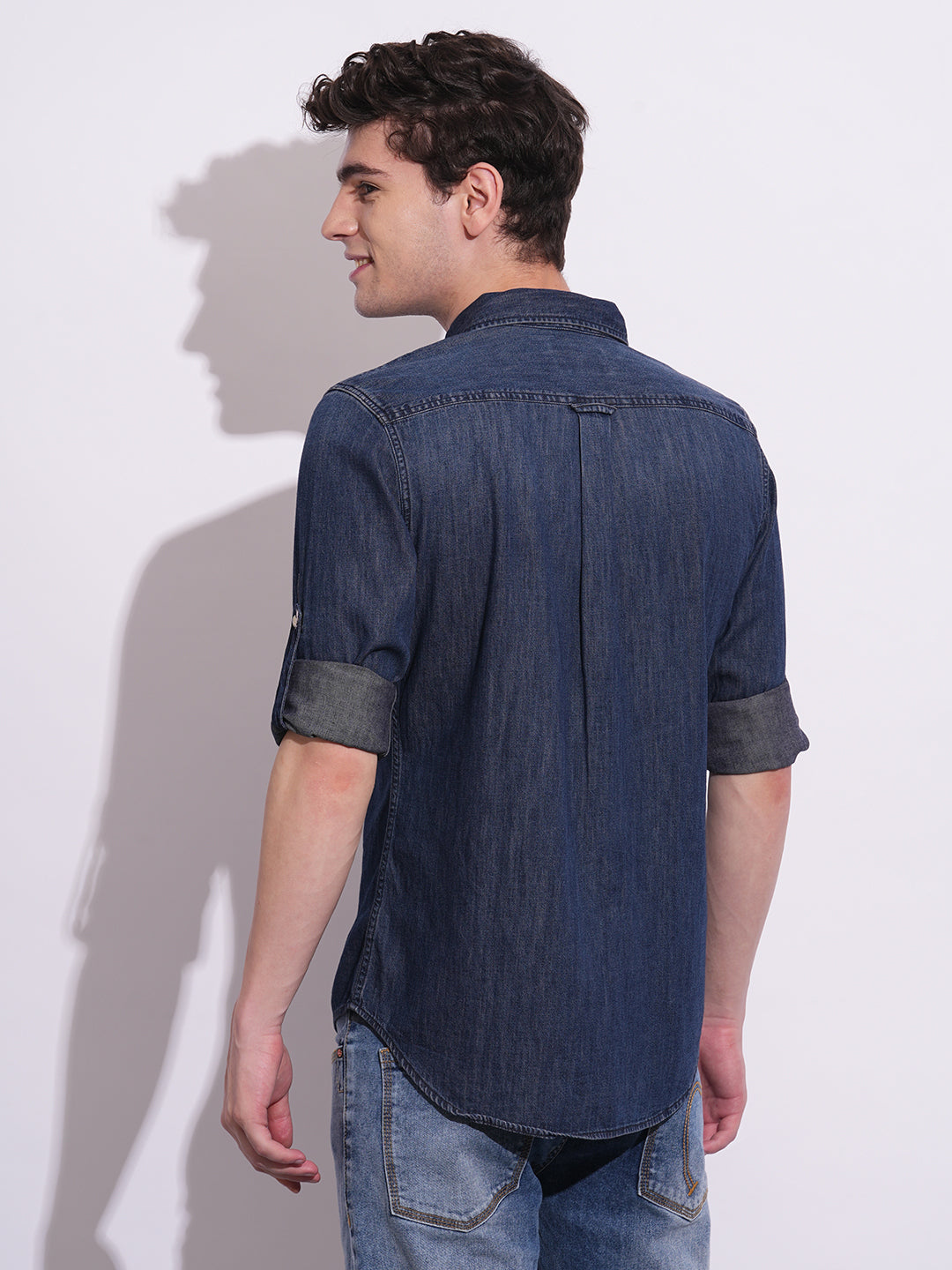 Dark Blue Regular Fit Regular Collar Men's Shirt by Being Human Clothing