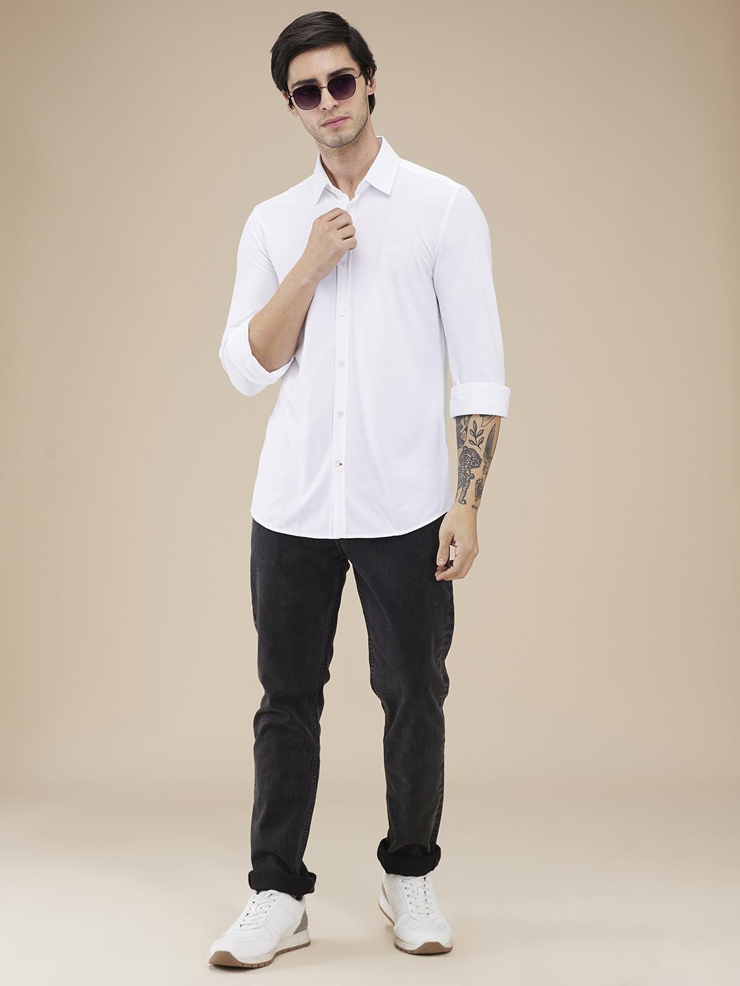 White Slim Fit Regular Collar Men's Shirt by Being Human Clothing