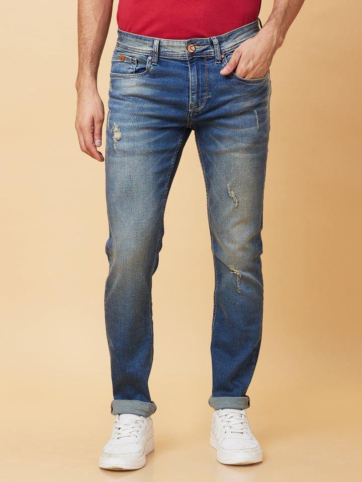Blue Neon-Slim Fit Denims for Men