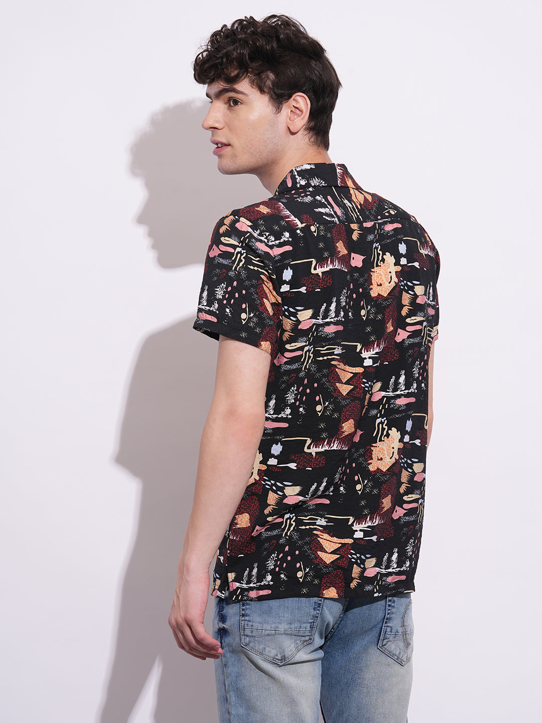 Black Regular Fit Regular Collar Men's Shirt by Being Human Clothing