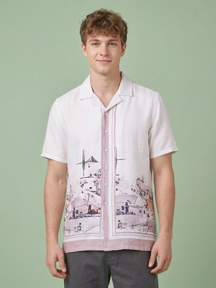 White Moderno Fit Men's Short Sleeves Lapel Collar Casual Shirt by Being Human ClothingÂ 