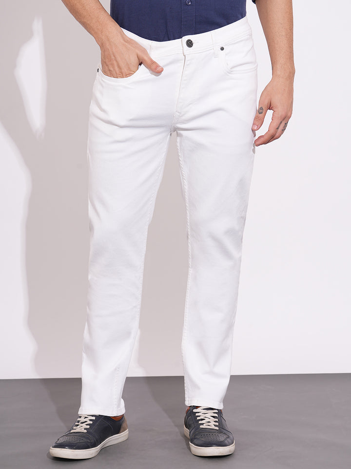 White Krypton-Straight Fit Denims for Men
