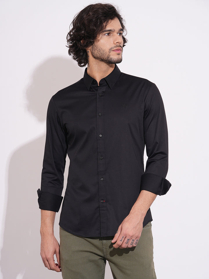 Black Regular Fit Regular Collar Men's Shirt