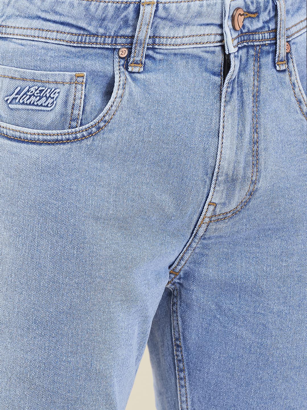 Light Blue Cropped Fit Denims For Men By Being Human Clothing