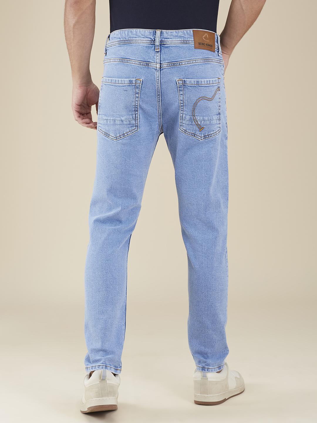 Light Blue Cropped Fit Denims For Men By Being Human Clothing