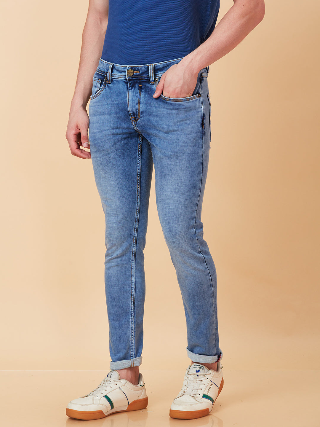 Light Blue Skinny Fit Denims For Men By Being Human Clothing